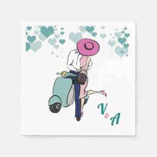 Vintage Vespa Couple Table Setting Napkin