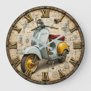Vintage Vespa Retro Italian Scooter Garage Decor Large Clock