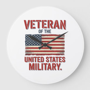 Vintage Veteran USA Flag Military Vector Design_1 Large Clock