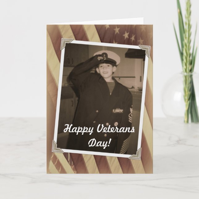 Vintage Veterans Day - Young Boy Saluting Card (Front)