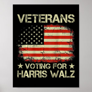 Vintage Veterans Voting For Harris W 2024 Usa Flag Poster