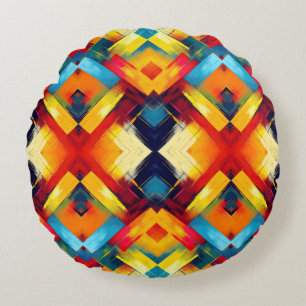 Vintage Vibes In Colors: Stylish Geometric Forms Round Cushion