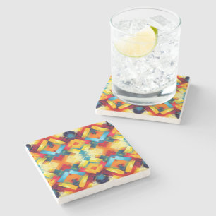 Vintage Vibes In Colours: Stylish Geometric Forms Stone Coaster