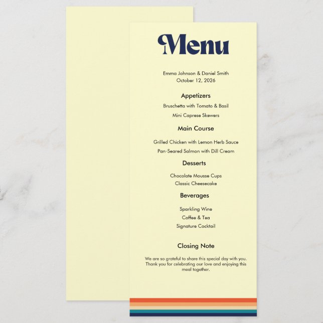 Vintage Vibes Wedding Menu Card (Front/Back)