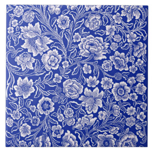 Vintage vibrant blue floral pattern tile