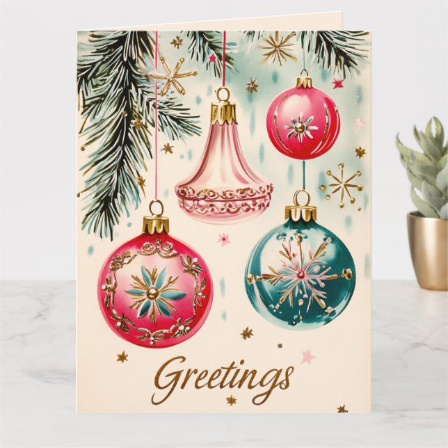 Vintage Vibrant Christmas Ornaments Card (Small Plant)