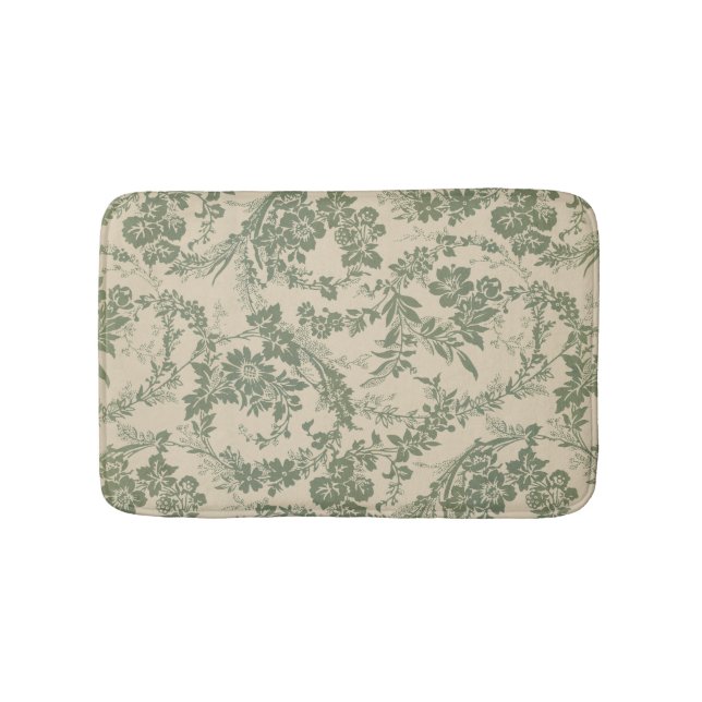 Vintage Vibrant Green Floral Pattern Bath Mat (Front)