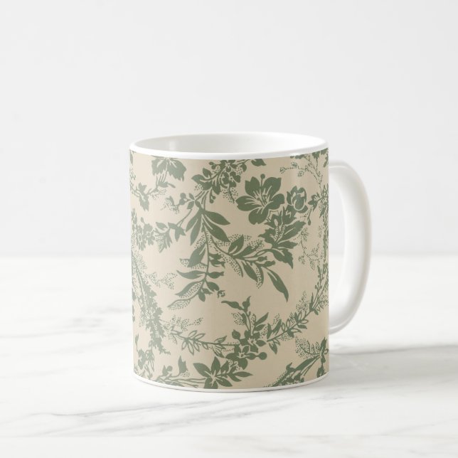 Vintage Vibrant Green Floral Pattern Coffee Mug (Front Right)