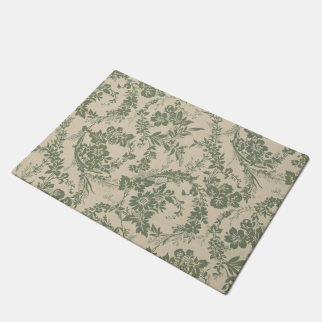 Vintage Vibrant Green Floral Pattern Doormat (Angled)