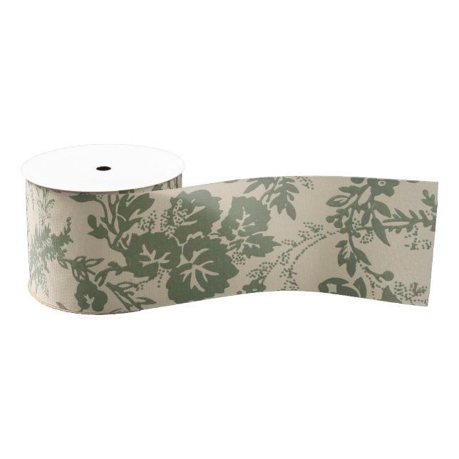 Vintage Vibrant Green Floral Pattern Grosgrain Ribbon (Spool)