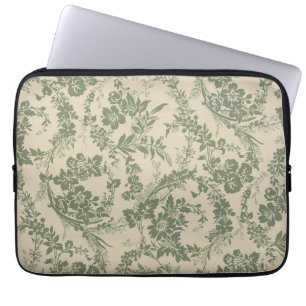Vintage Vibrant Green Floral Pattern Laptop Sleeve