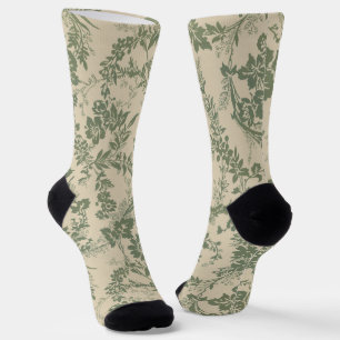 Vintage Vibrant Green Floral Pattern Socks