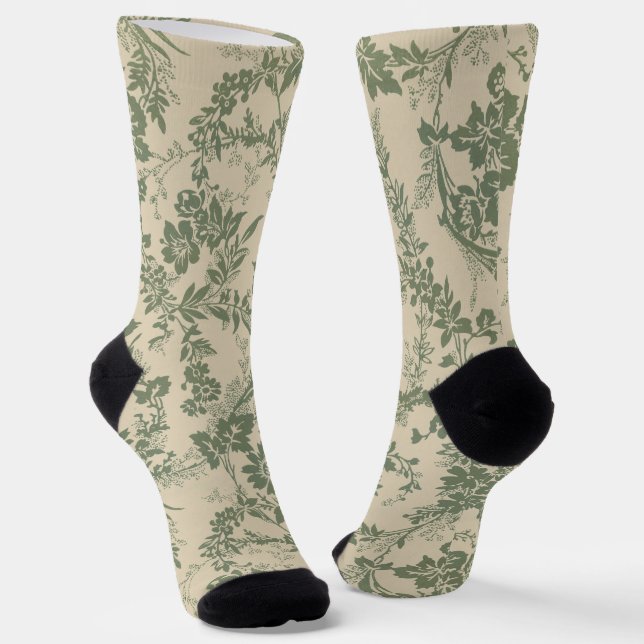 Vintage Vibrant Green Floral Pattern Socks (Angled)