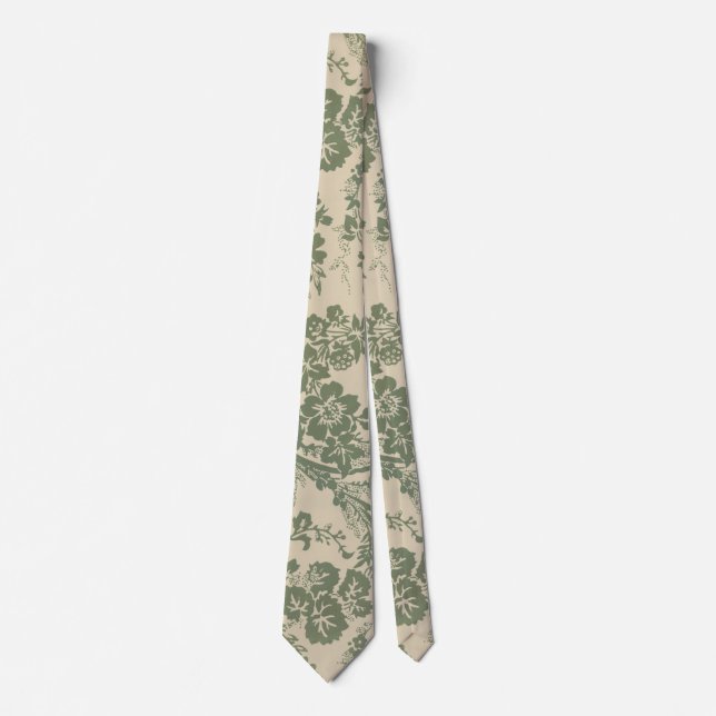 Vintage Vibrant Green Floral Pattern Tie (Front)