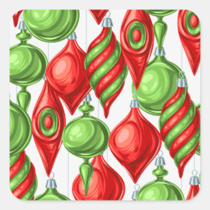 Vintage Vibrant Red and Green Christmas Ornaments Square Sticker