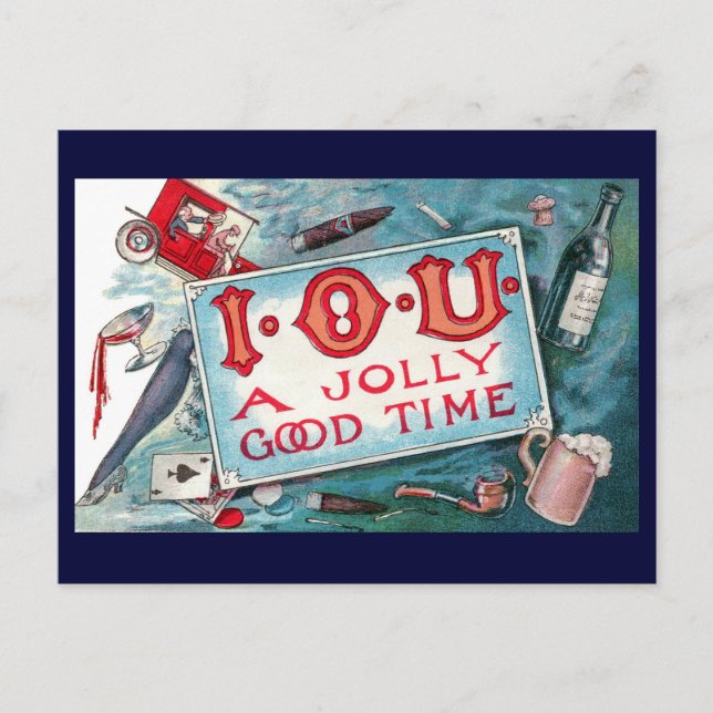 Vintage Vices Party, Gambling Drinking Smoking Postcard (Front)