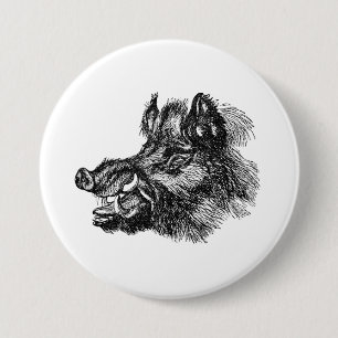 Vintage Vicious Wild Boar w Tusks Template 7.5 Cm Round Badge