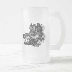 Vintage Vicious Wild Boar w Tusks Template Frosted Glass Beer Mug