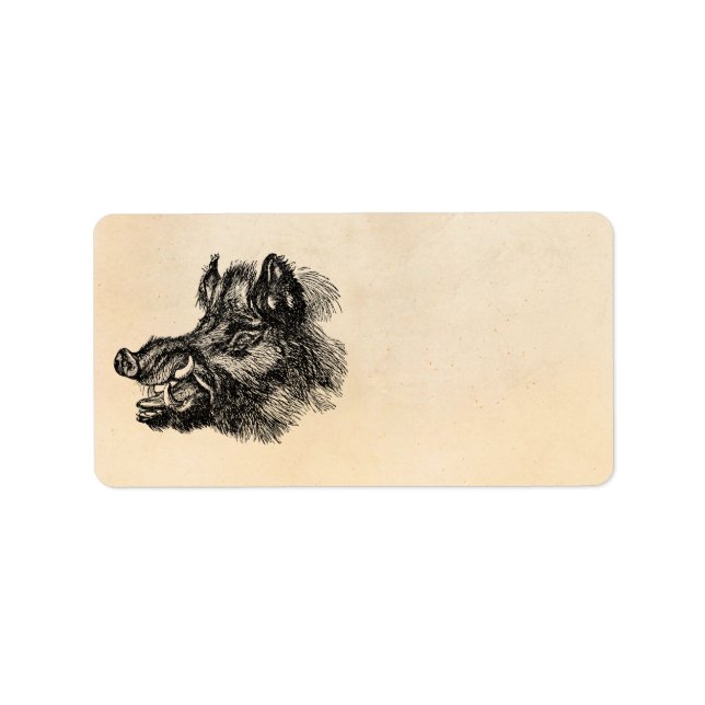 Vintage Vicious Wild Boar w Tusks Template Label (Front)
