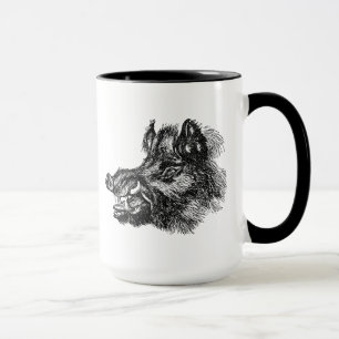 Vintage Vicious Wild Boar w Tusks Template Mug