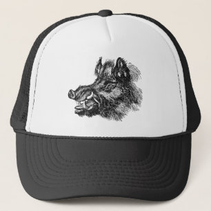 Vintage Vicious Wild Boar w Tusks Template Trucker Hat