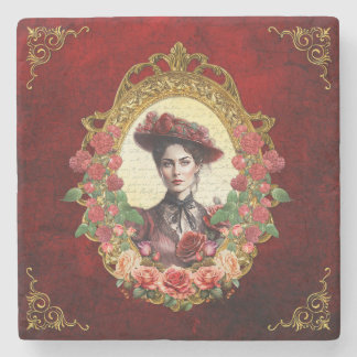 Vintage Victoria Rose Lady In Red Stone Coaster