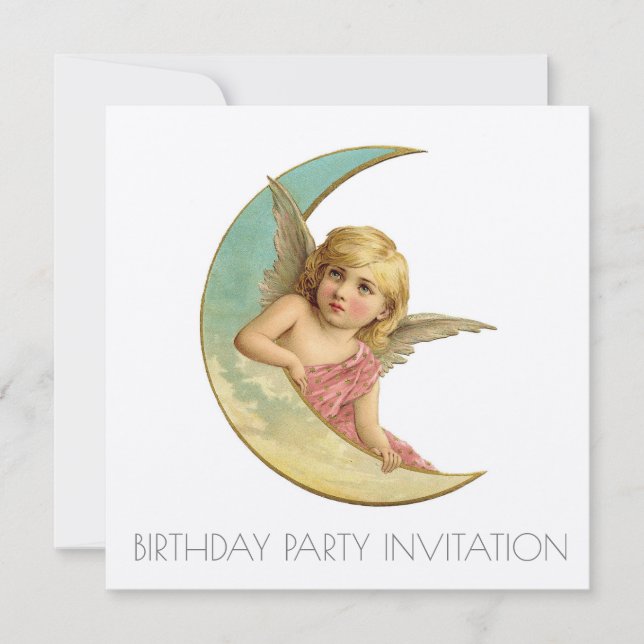 VINTAGE VICTORIAN ANGEL BIRTHDAY INVITATION CARD (Front)
