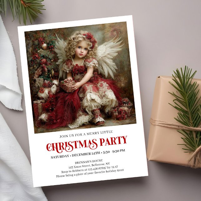 Vintage Victorian Angel Burgundy Christmas Party   Invitation (Vintage Victorian Angel Burgundy Gold Christmas Party Invite)