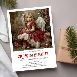Vintage Victorian Angel Burgundy Gold Christmas  Invitation