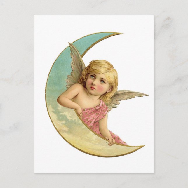 Vintage Victorian Angel Moon Girl Postcard (Front)
