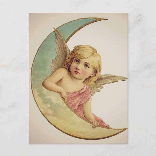 Vintage Victorian Angel Moon Girl Postcard (Front)