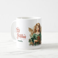 Vintage Victorian angel with red holly berries 
