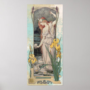 * Vintage Victorian AR23 Woman Flowers Art Nouveau Poster