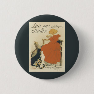 Vintage Victorian Art Nouveau, Girl with Milk Cats 6 Cm Round Badge