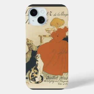 Vintage Victorian Art Nouveau, Girl with Milk Cats iPhone 15 Case