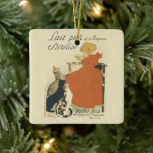 Vintage Victorian Art Nouveau, Girl with Milk Cats Ceramic Tree Decoration