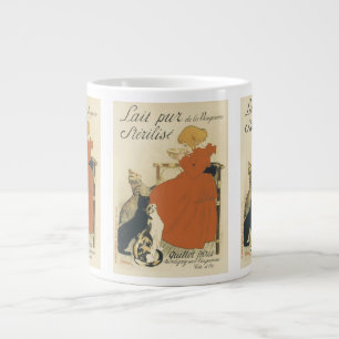 Vintage Victorian Art Nouveau, Girl with Milk Cats Large Coffee Mug