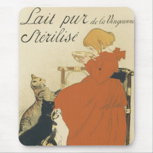 Vintage Victorian Art Nouveau, Girl with Milk Cats Mouse Mat