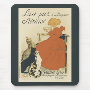 Vintage Victorian Art Nouveau, Girl with Milk Cats Mouse Mat