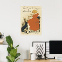 Vintage Victorian Art Nouveau, Girl with Milk Cats