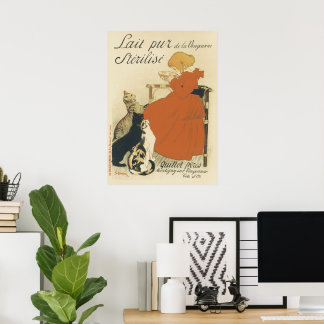 Vintage Victorian Art Nouveau, Girl with Milk Cats Poster