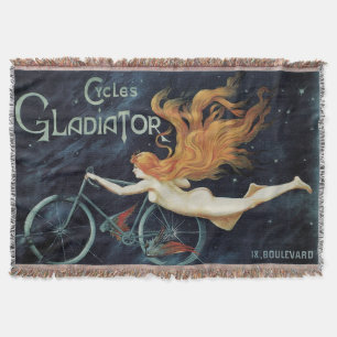 Vintage Victorian Art Nouveau, Gladiator Cycles Throw Blanket