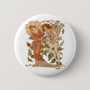 Vintage Victorian Art, Rose by Walter Crane 6 Cm Round Badge