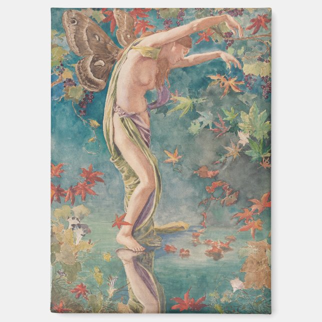 Vintage Victorian Autumn Scattering Leaves Magnet (Front)