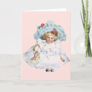 Vintage Victorian Baby Girl Doll, Easter Dress Hat Holiday Card