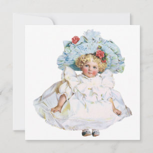 Vintage Victorian Baby Girl Doll, Easter Dress Hat Holiday Card