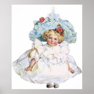 Vintage Victorian Baby Girl Doll, Easter Dress Hat Poster