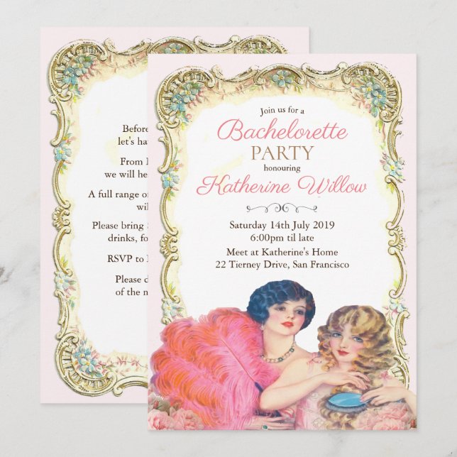 Vintage Victorian Bachelorette Invitation (Front/Back)