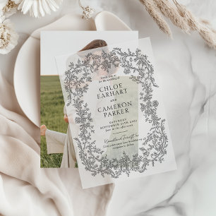 Vintage Victorian Baroque Line Art Wedding Overlay Vellum Invitations