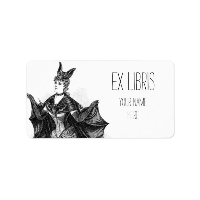 Vintage victorian bat woman bookplate label (Front)